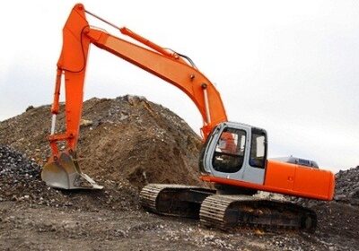 Orange excavator MACHINERY